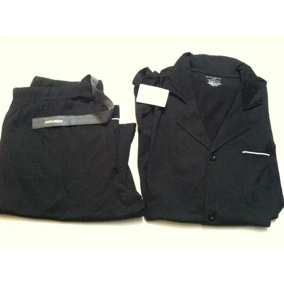 DAVID ARCHY MEN'S NEW BLACK 100%COTTON 2PC PAJAMA SET SIZE: L - Picture 3 of 16